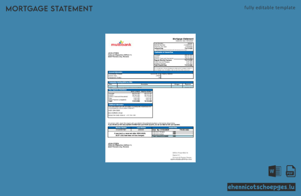 Panama Multibank-Hypothekenabrechnung in Word- und PDF-Formaten – Beispielvorschau